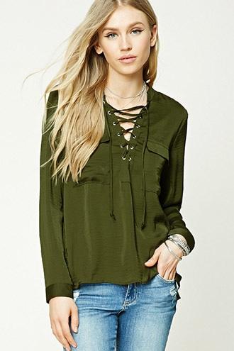 Forever21 Satin Lace-up Top