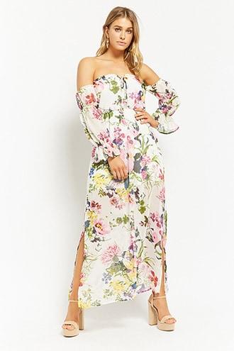 Forever21 Floral Print Off-the-shoulder Dress