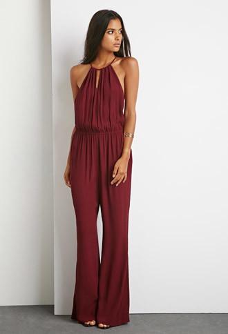 Forever21 Women's  Crepe Halter Jumpsuit (burgundy)