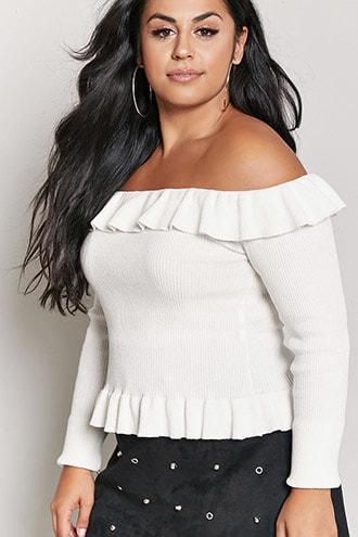 Forever21 Plus Size Off-the-shoulder Ruffle Sweater