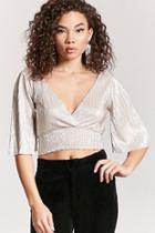 Forever21 Pleated Metallic Smocked Crop Top