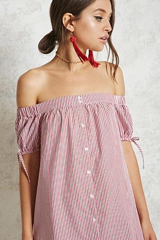 Forever21 Striped Puff-sleeve Dress