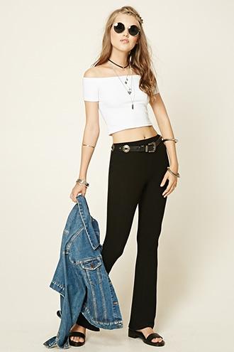 Forever21 Women's  Black Ribbed Knit Flared Pants