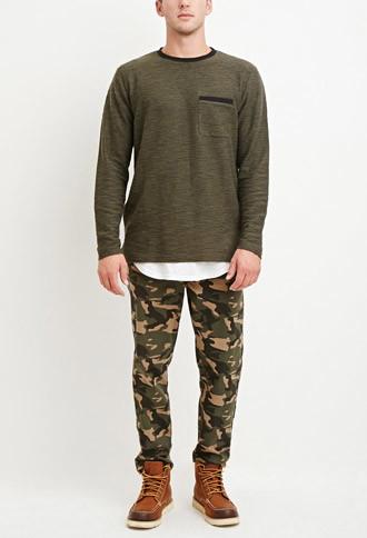 21 Men Drawstring Camo Print Pants