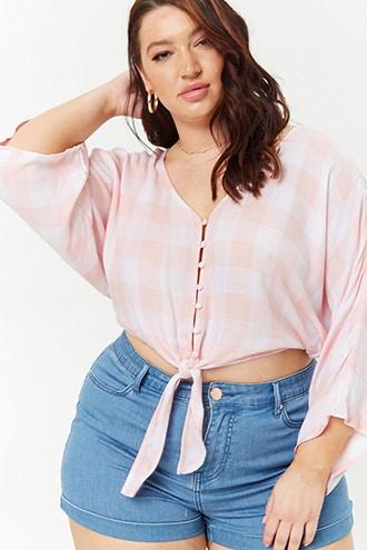 Forever21 Plus Size Plaid Tie-hem Top