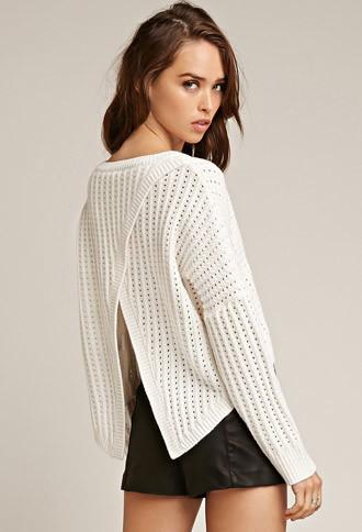 Forever21 Women's  Tiger Mist Take Me Over Crossover Back Sweater (white)