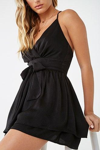 Forever21 Satin Belted Skort Romper