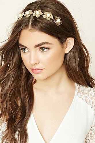 Forever21 Gold & Cream Faux Pearl Floral Headband