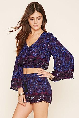 Forever21 Women's  Floral Print Beaded Shorts