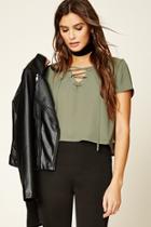 Forever21 Women's  Boxy Lace-up Front Top