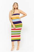 Forever21 Plus Size Ribbed Multicolor Striped Maxi Tube Dress