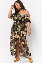 Forever21 Plus Size Belted Leaf Print Maxi Dress