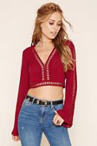 Forever21 Women's  Cutout Bell-sleeved Crop Top