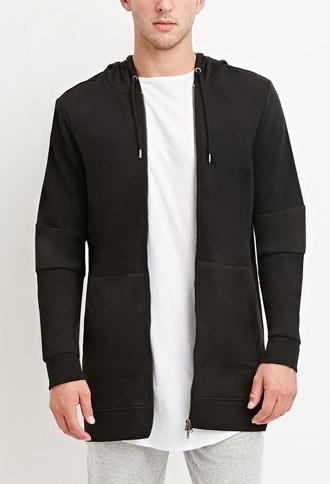 21 Men Longline Mesh-paneled Hoodie