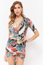 Forever21 Ruched Chain & Baroque Print Dress