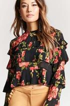 Forever21 Sheer Floral Tiered Accordion-pleat Top