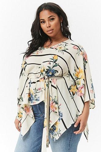Forever21 Plus Size Striped Floral Belted Top
