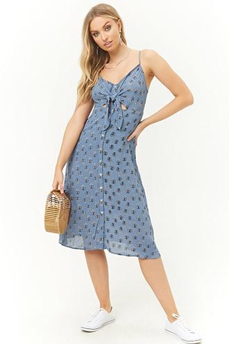 Forever21 Floral Print Button Front Dress