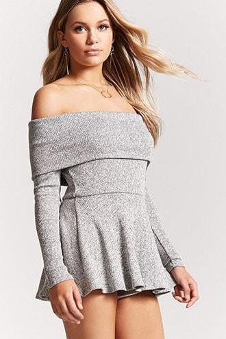 Forever21 Marled Off-the-shoulder Romper
