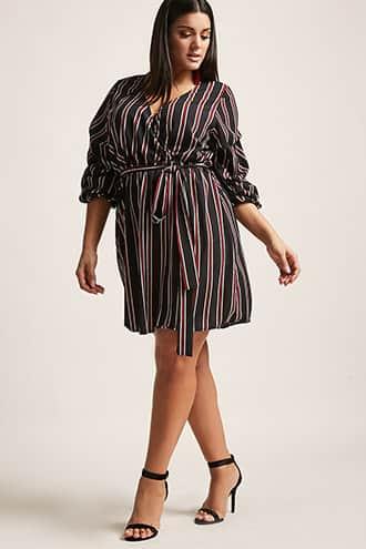 Forever21 Plus Size Stripe Surplice Pickup-sleeve Dress
