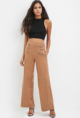 Forever21 Sailor-buttoned Wide-leg Trousers