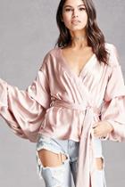 Forever21 Satin Puff-sleeve Wrap Top