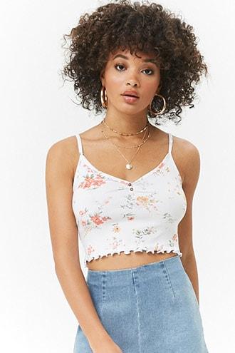 Forever21 Floral Lettuce-edge Cropped Cami