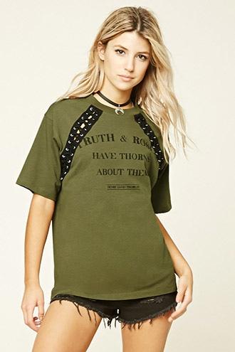 Forever21 Women's  Truth And Roses Lace-up Tee