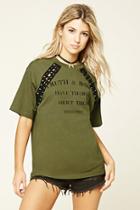 Forever21 Women's  Truth And Roses Lace-up Tee