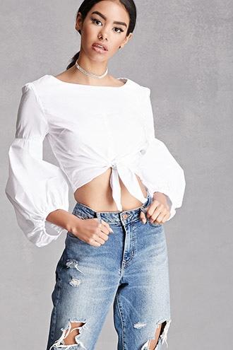 Forever21 Self-tie Peasant Crop Top
