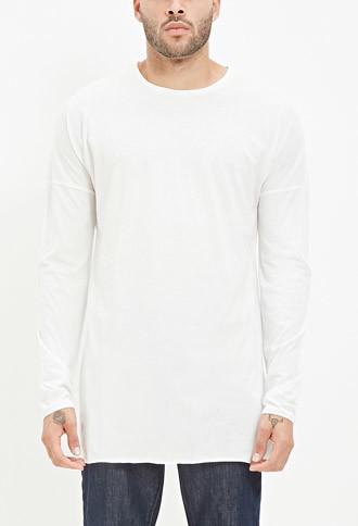 21 Men Men's  Raw-hem Longline Tee (cream)