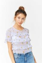 Forever21 Sheer Floral Ruffle-trim Top
