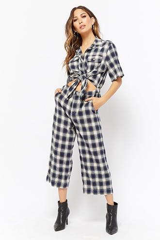 Forever21 Plaid Tie-front Jumpsuit