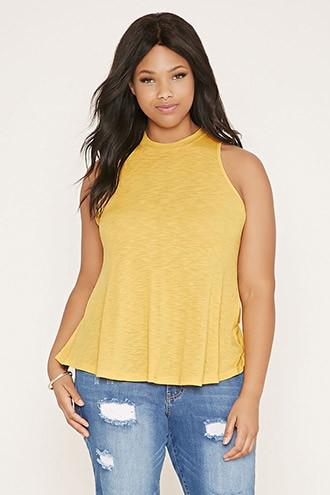 Forever21 Plus Women's  Yellow Plus Size High-neck Tank