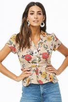 Forever21 Flounce Floral Print Striped Shirt