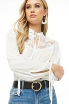 Forever21 Crochet-yoke Tie-neck Top