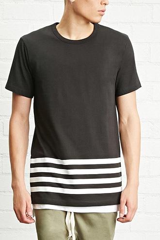 21 Men Men's  Black & White Stripe-hem Tee