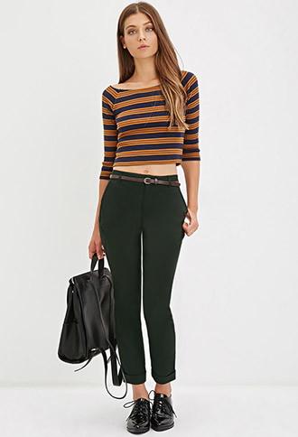Forever21 Women's  Belted Chino Pants (hunter Green)