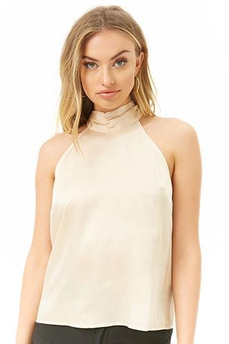 Forever21 Satin Mock Neck Top