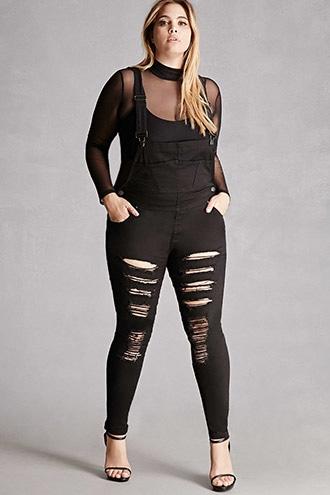 Forever21 Plus Size Raw-cutout Overalls