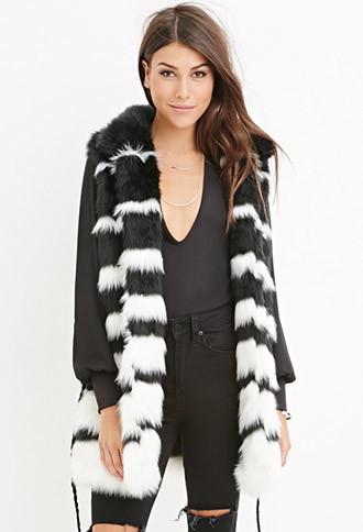 Love21 Striped Faux Fur Vest