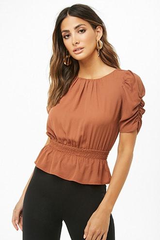 Forever21 Ruched-sleeve Flounce Hem Top