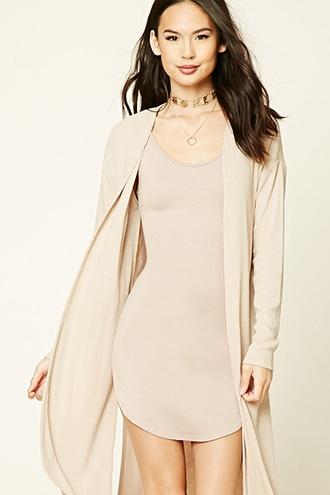 Forever21 Women's  Nude Longline Open-front Cardigan