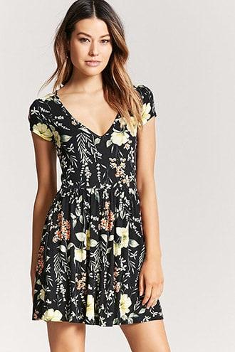 Forever21 Floral V-neck Mini Skater Dress