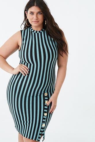 Forever21 Plus Size Ribbed Striped Mock Neck Dress