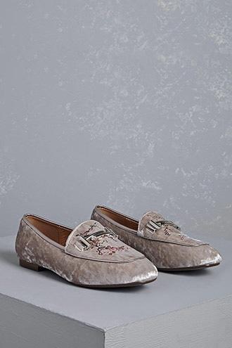Forever21 Velvet Embroidered Loafers
