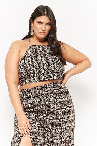 Forever21 Plus Size Baroque-inspired Self-tie Crop Top