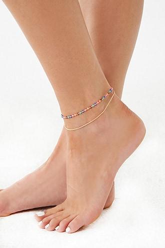 Forever21 Tiered Beaded & Chain Anklet