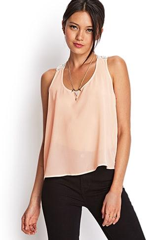 Forever21 Embroidered Crochet Tank