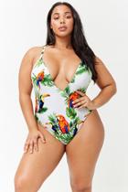 Forever21 Plus Size Bird & Leaf Print One-piece Swimsuit